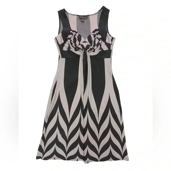 Frank Lyman Black White Geometric Sleeveless Midi Dress Size 8 - Picture 5 of 10